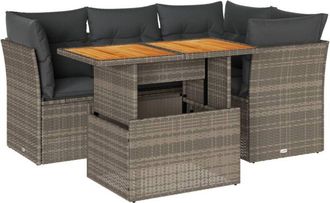 vidaXL Vidaxl - Juego De Sof&aacute;s Jard&iacute;n Con Cojines 5 Pzas Rat&aacute;n Sint&eacute;tico Gris