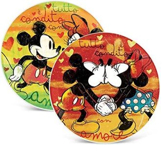 None EGAN, Set 2 Piatti Pizza Verde e Rosso Mickey Love Sweet Love D.30