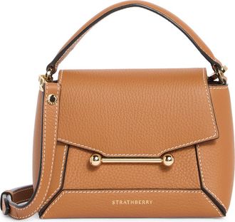 Strathberry Nano Mosaic Grained Leather Top Handle Bag in Tan - Vanilla Stitch at Nordstrom