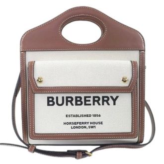 Burberry Pre-owned Pocket Cotton Canvas Leather 2way Shoulder Bag - Dames - Pre-owned - Bruin - Maat: ONE Size Katoen