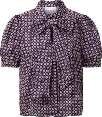 Rich & Royal Gedrukte katoenen blouse met strik - Dames - Blouses - Paars - XL - Katoen - Overhemden