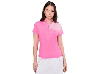 Jamie Sadock Happy Heart Top Short Sleeve Zip Neck Womens Clothing Pink : SM, Polyester/Spandex
