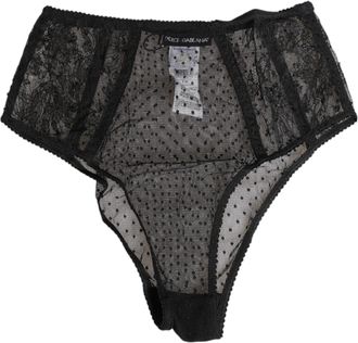 Dolce & Gabbana Black Lace Polka Dot Mesh High Waist Womens Underwear