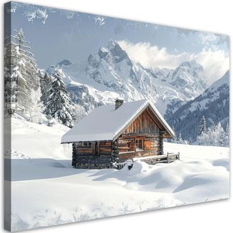 Feeby Impresi&oacute;n De Imagen, Paisaje Invernal De Monta&ntilde;a Caba&ntilde;a Bosque Naturaleza, 120x80
