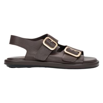 Estro & Luminara Flat Sandals with Gold Buckles - female - Estro - Flat Sandals - Brown - 4 UK - Shoes