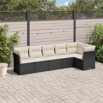 vidaXL Set De Sof&aacute;s De Jard&iacute;n 6 Piezas Y Cojines Rat&aacute;n Sint&eacute;tico Negro Vidaxl