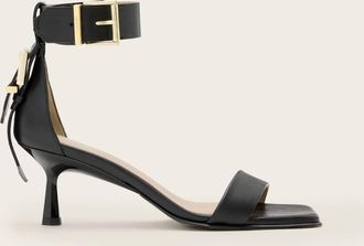 AllSaints Womens Cow Leather Noir Leather Heeled Sandals, Size: UK 4/ US 7/ EU 37