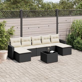 vidaXL Set De Sof&aacute;s De Jard&iacute;n 8 Piezas Y Cojines Rat&aacute;n Sint&eacute;tico Negro Vidaxl