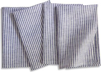 Solino Home Linen Dinner Napkins Set of 4, 20 x 20 Inch for Dining Table, Holiday and Everyday Table Decor - Narrow Stripe in Navy And White at