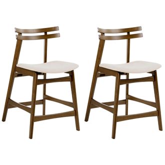 Beliani Conjunto De 2 Sillas De Bar Retro Sin Reposabrazos Asiento De Tela Marr&oacute;n Y Blanco Crema Cynthiana