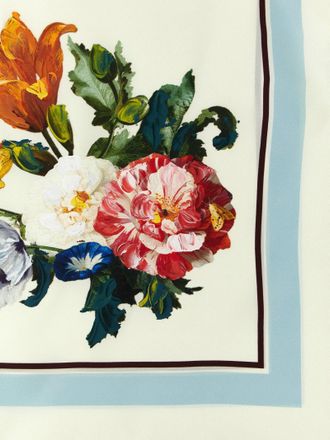 Maison Margiela Floral Silk with Hand-Finished Tempera Scarf - Cream