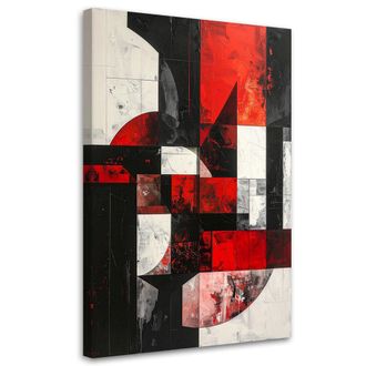 Feeby Cuadro En Lienzo, Abstracci&oacute;n Textura C&iacute;rculos Formas Negro Rojo, 80x120