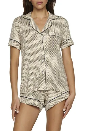 Eberjey Gisele Printed Relaxed Jersey Knit Short Pajamas in Hourglass Sunbeam Navy at Nordstrom, Size X-Large