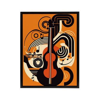 Artery8 Abstract Guitar Graphic Music Framed Canvas Wall Art Print in Orange | Size: W24 x H32
