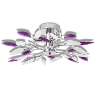 Berkfield Home Ceiling Lamp White & Purple Acrylic Crystal Leaf Arms 3 E14 Bulbs