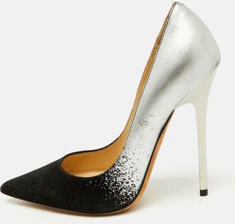 Jimmy Choo London Black/silver Suede And Leather Anouk Pumps