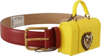 Dolce & Gabbana Rode Leren Gele DEVOTIE Hart Tas Gesp Riem
