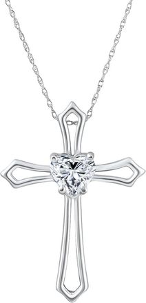 Pompeii3 1Ct Cross Solitaire Heart Shape Diamond Necklace Gold Womens Necklace 1 Tall