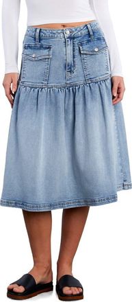Wash Lab Denim Petal Flounce Denim Midi Skirt in Denim Dream at Nordstrom, Size 25