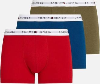 Tommy Hilfiger Mens Tommy Hilfiger 3-Pack Signature Cotton Boxer Trunks, Deep Indigo/Primary Red/Utility Olive - Size: 32/33/32