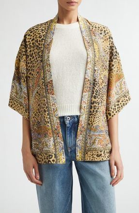 Etro Leopard Paisley Print Open Front Silk Jacket in Printed Brown Base at Nordstrom, Size Medium