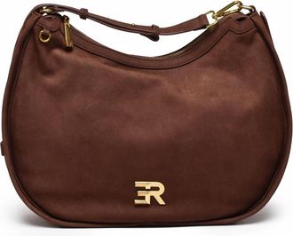 Ermanno Scervino Crescent-Shaped Brown Suede Shoulder Bag With Gold Hardware
