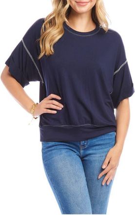 Karen Kane Cuffed Sleeve French Terry T-Shirt in Navy at Nordstrom, Size X-Small