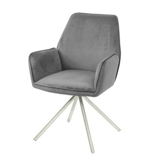 Hhg Hhg - Silla De Comedor 851, Silla De Cocina Silla Con Reposabrazos, Posici&oacute;n Giratoria Autom&aacute;tica, Terciopelo Mvg, Gris Oscuro, Acero Inoxidable