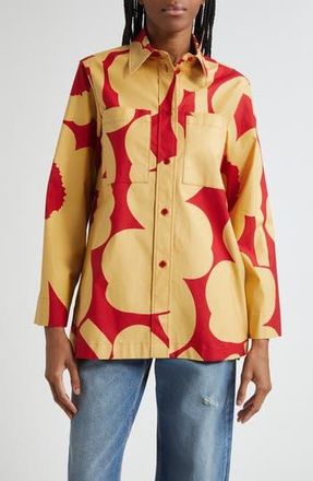 Marimekko Maaria Unikko Floral Twill Shirt in Light Brown Red at Nordstrom Rack, Size 8 Us / 38 Eu