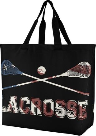 Generic Vintage Lacrosse U.S.A Flag Tote Bag Reusable Grocery Shopping Bags Large Travel One Shoulder Handbag for Picnic Work