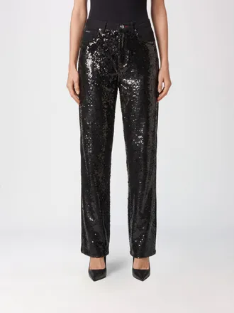 Philipp Plein Jeans straight a vita media in denim con ricamo di paillettes