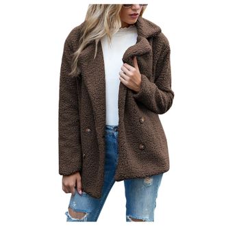 Generic Ladies Cozy Winter Warm Cardigans with Buttons Casual Chunky Fleece Jacket Cardigan Hoodies Oversized Ladies Teddy Lapel Plush Faux Fur Coats Coffee X