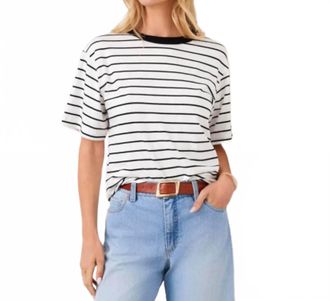 Karen Kane Stripe Short Sleeve Top - Petite In Off White With Black