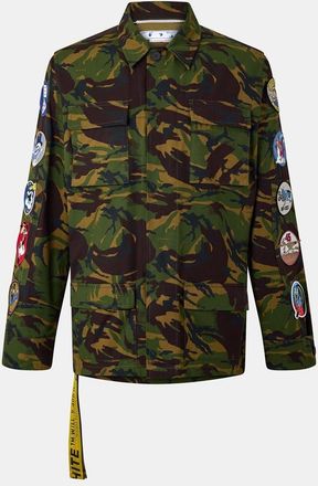 Off-white Mens Off White Camo Patterned Snap Button Field Jacket in Green/White - Size X-Small
