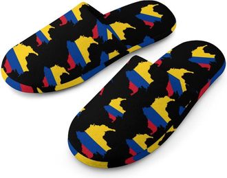 Generic Colombia Flag Map Mens Cotton Slippers Memory Foam Comfort House Shoes Winter Indoor Slipper for Hotel Casa Spa