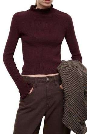 Mango Scallop Mock Neck Sweater in Wine at Nordstrom Rack, Size Small