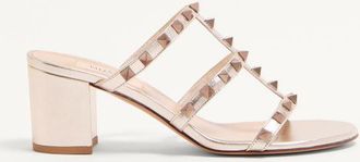 Valentino Garavani Rockstud Metallic Calfskin Leather Slide Sandal 60 Mm Wo