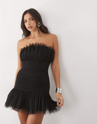 Lace & Beads vestito corto in tulle a fascia con vita bassa nero