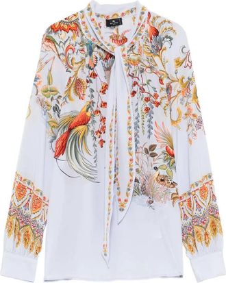 Etro Etro Vogelprintblouse met strikkraag