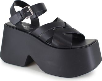 Candie's Elisabeth Ankle Strap Platform Sandal in Black Leather at Nordstrom, Size 10Us