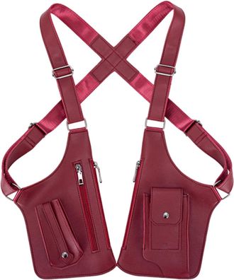 Generic Men PU Leather Multi-Purpose Crossbody Bag Vest Chest Bag (Wine Red)