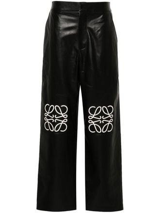 Loewe Anagram-motif leather palazzo pants - Black