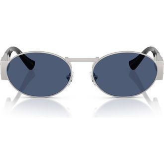 Versace 56mm Oval Sunglasses in Silver /Dark Blue at Nordstrom