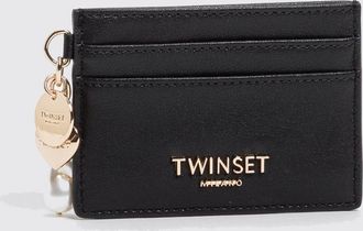 Twinset Faux Leather Card Holder with Metallic Logo and Charm