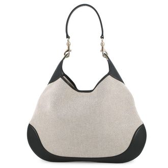 Gucci Beige Black Canvas Leather Handbag Shoulder Bag Tote Bag (Pre-Owned)