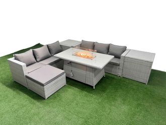Fimous 7 Seat PE Rattan Lounge Sofa Sets Outdoor Garden Furniture Set in Light Grey