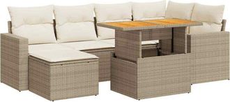 vidaXL Vidaxl - Set Sof&aacute;s De Jard&iacute;n 7 Piezas Y Cojines Rat&aacute;n Sint&eacute;tico Beige