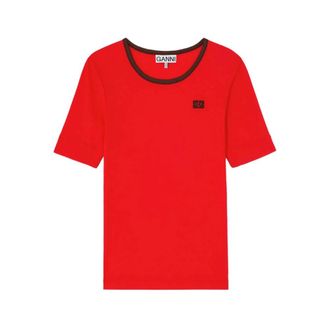 Ganni Round Neck T-shirt - female - Ganni - T-Shirts - Red - XS - Tops