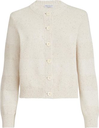 Brunello Cucinelli Cardigan with dazzling stripes in Oat at Nordstrom, Size Xx-Small Eu