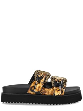 Versace Jeans Couture Arizona Baroque Pattern Golden Buckles Sandals